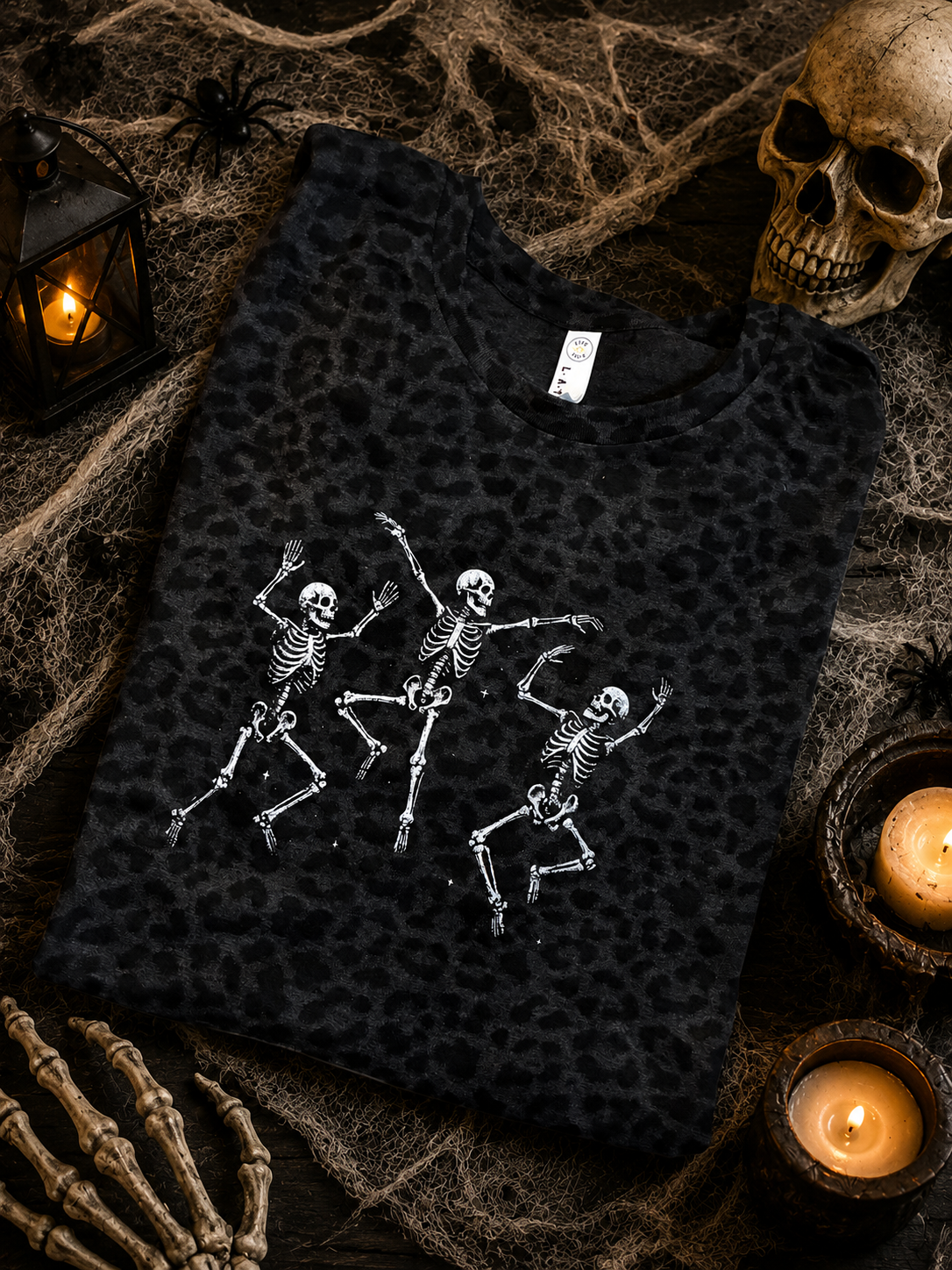 Dancing Skelly leopard tee