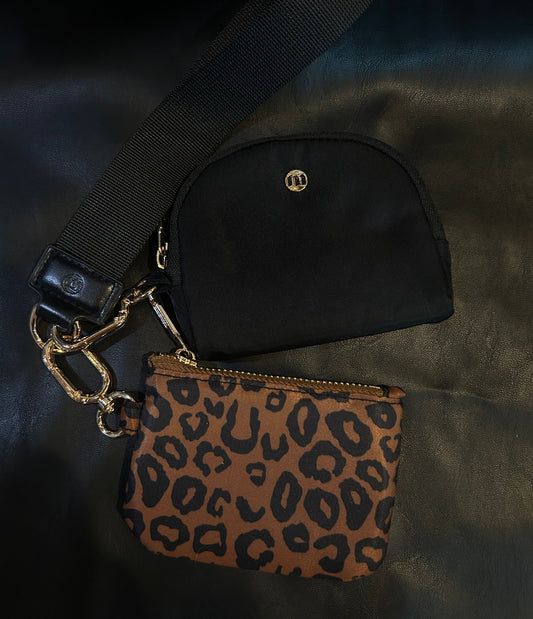 Black and brown leopard wristlet