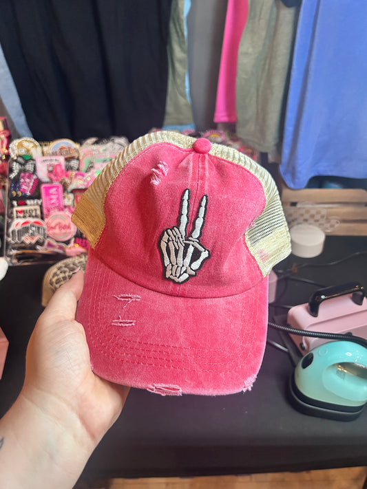 Skull Peace Pink Ponytail Hat